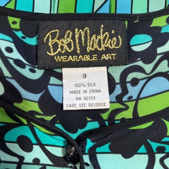Bob Mackie Wearable Art Mod Silk Retro Funky  Ladies Blouse Size SMALL Bright - Picture 8 of 13